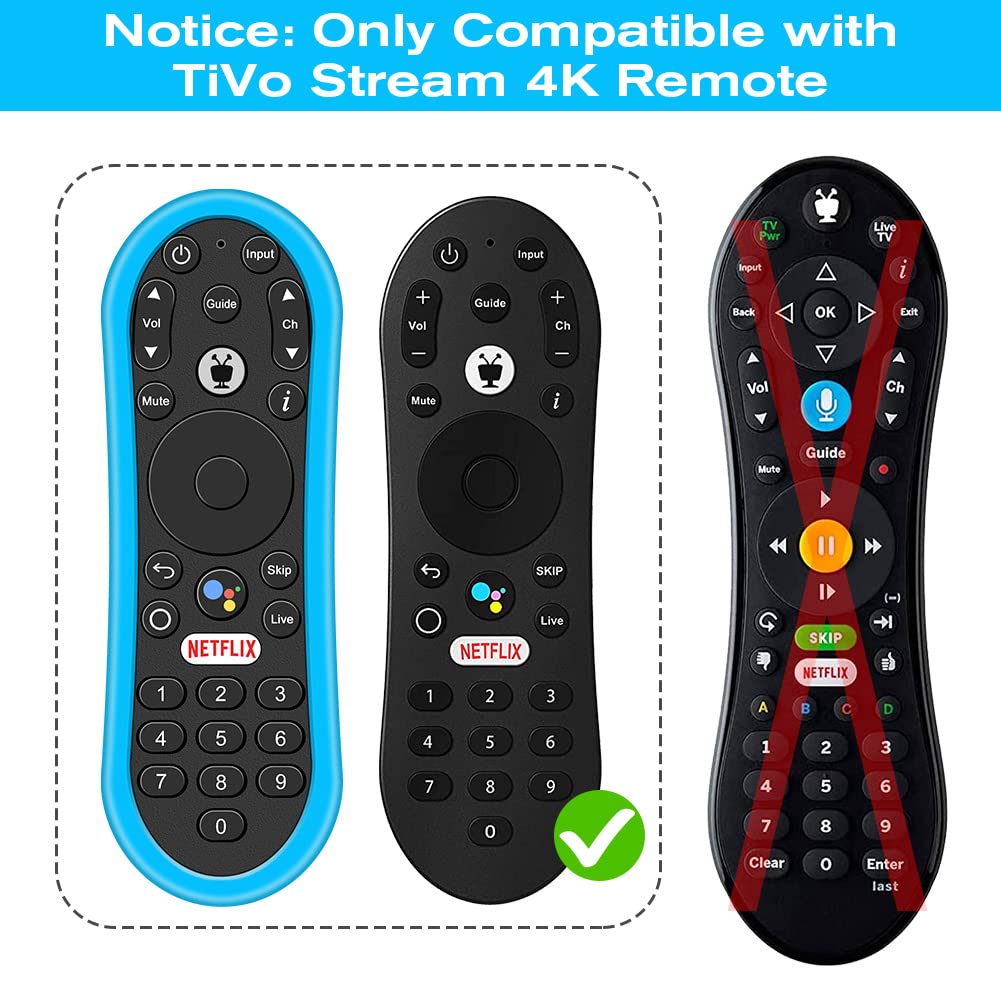 Silicone Case for TiVo Stream 4K Remote, Anti-Slip Shockproof Protective Cover for TiVo Stream Remote Controller Sleeve Protector Skin (Glow Blue)