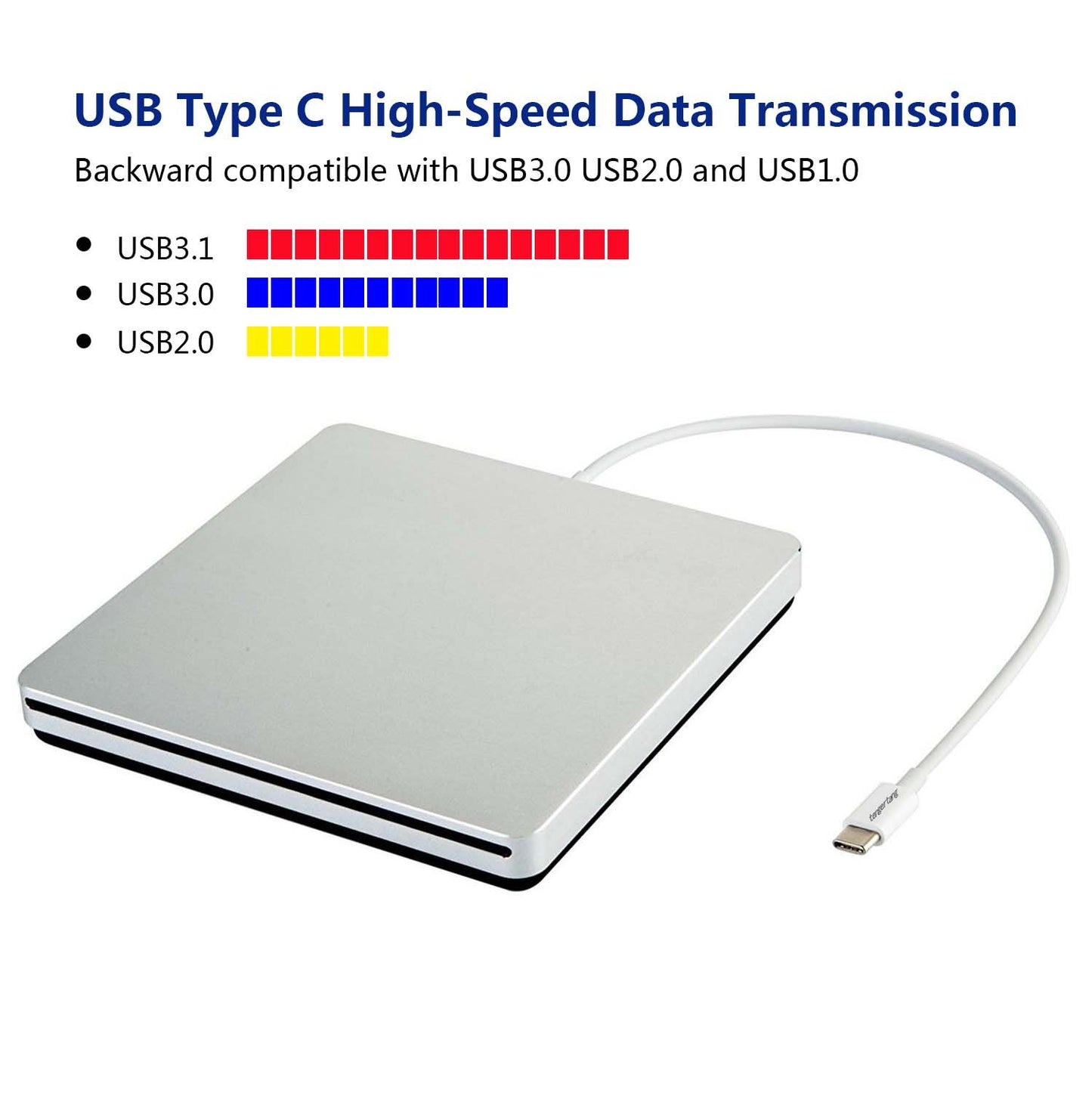 tengertang Portable USB?C External CD/DVD Drive ? USB?A Converter Included | Plug & Play for MacBook Pro/Air, Windows & Linux | CD/DVD Reader, Writer
