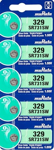 Murata 329 Battery SR731SW 1.55V Silver Oxide Watch Button Cell (5 Batteries)