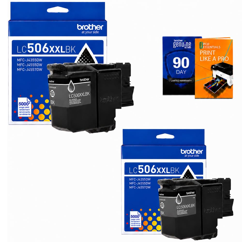 Brother Genuine LC506XXLBK Super High Yield Black Ink Cartridge 2-Pack for INKvestment MFC-J4355DW, MFC-J4555DW, MFC-J6560DW, MFC-J6960DW