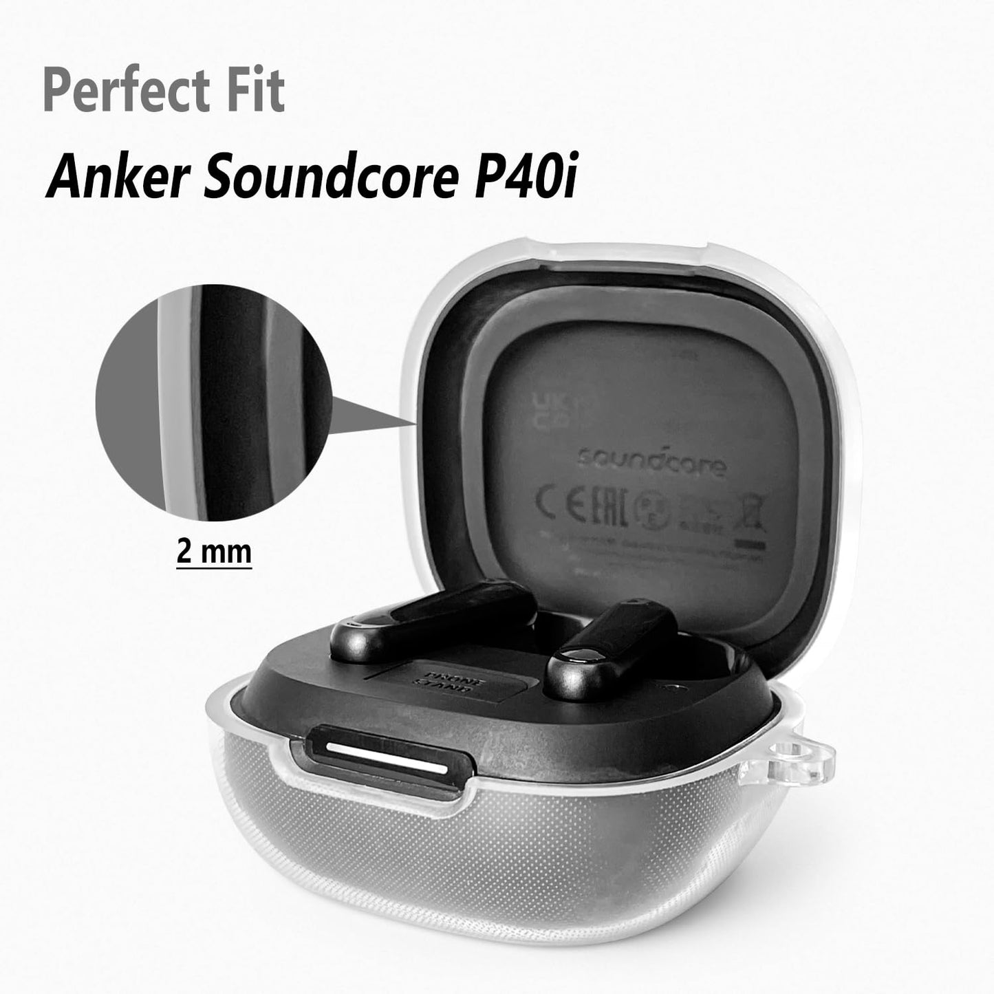 Geiomoo Silicone Case for Anker Soundcore P40i, Protective Cover with Carabiner (Clear)