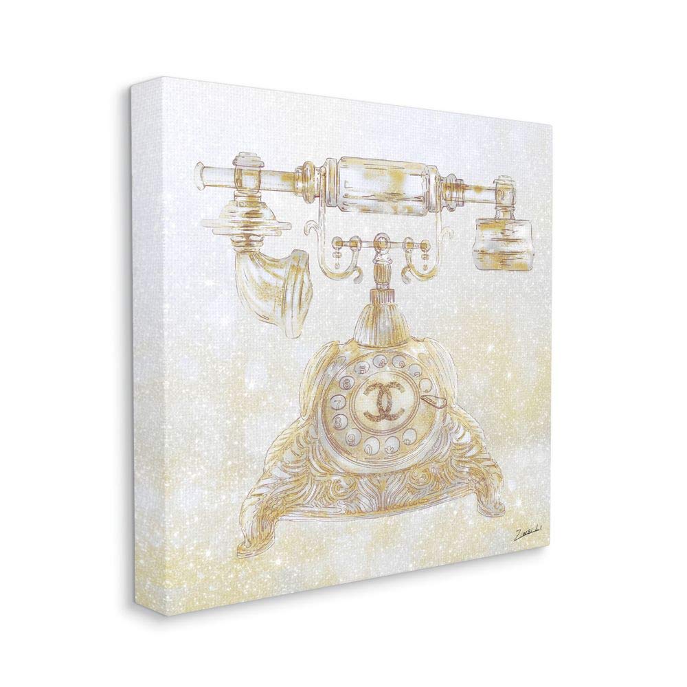 Stupell Industries Rotary Telephone Fashion Brand Gold Glam Design, Designed by Ziwei Li Wall Art, 30 x 30, Canvas