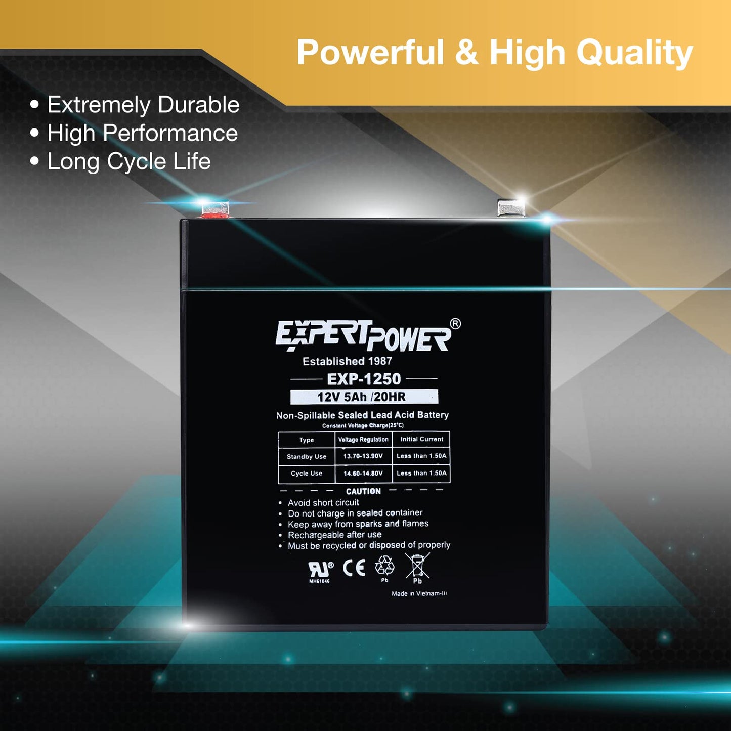 ExpertPower EXP1250-12V 5Ah Rechargeable SLA Battery for Security System, UPS, Garage Door Opener Replacement, Fire Alarm Batteries, Sealed Lead…