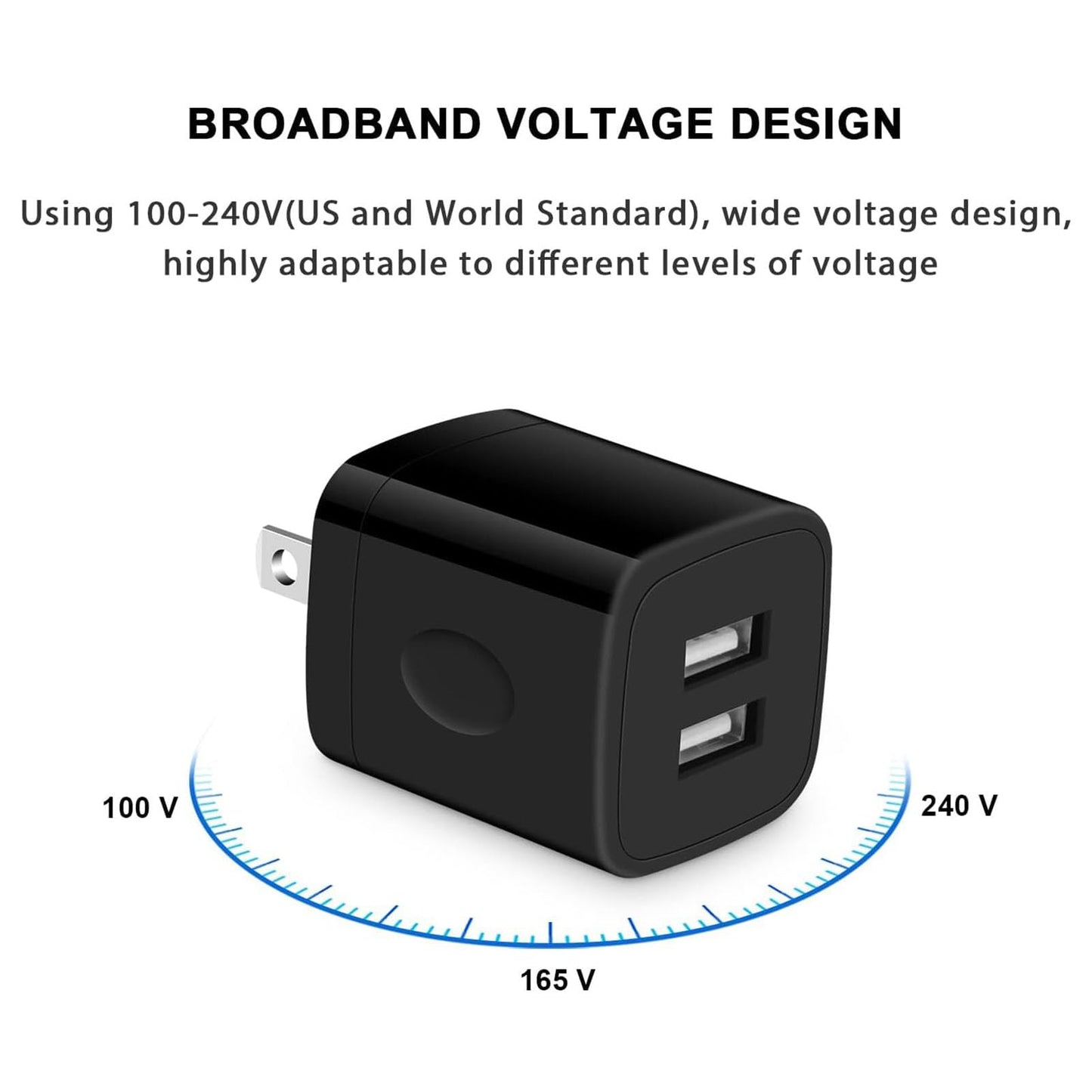 Black USB Wall Adapter, Charging Block, 3Pack Dual Port 2.1A Fast Wall Charger Brick Base Cube USB Plug Outlet Phone Charger Box for iPhone 16e 16 Pro