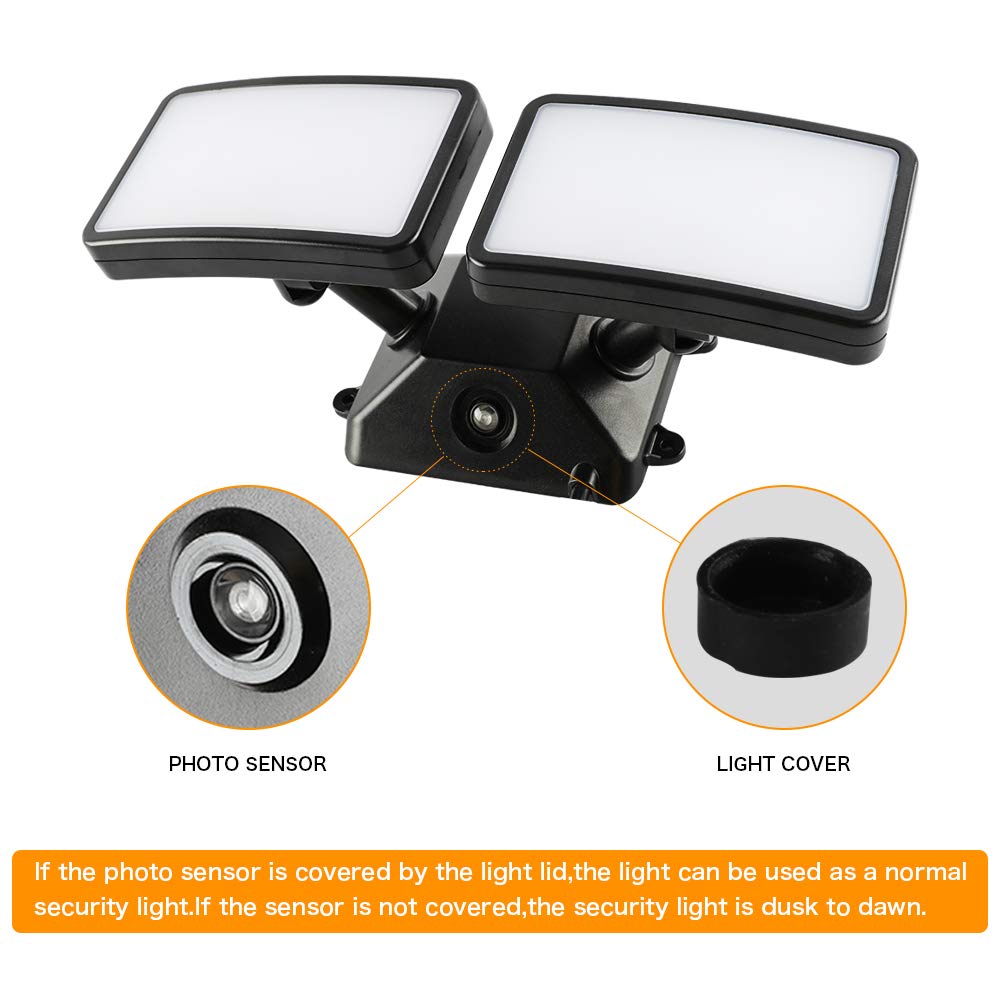 FAGUANGAO Dusk to Dawn LED Security Light,18W Plug in Flood Light Outdoor,5000k Daylight,1600lm, IP55 Waterproof,Adjustable 2 Heads Wall Light