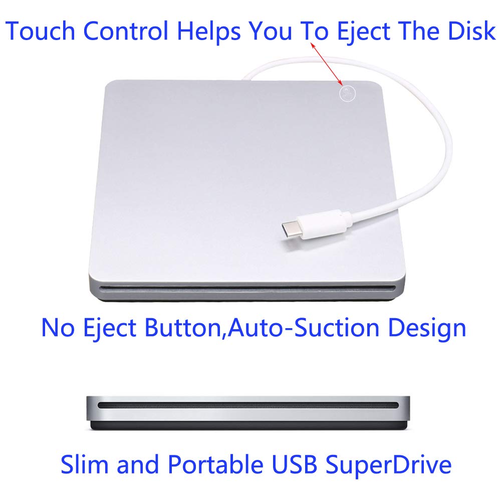 Xglysmyc External USB C Superdrive Ultra Slim USB3.0 CD DVD Drive Burner External CD/DVD +/-RW Writer Reader Player with High Speed Data for MacBook