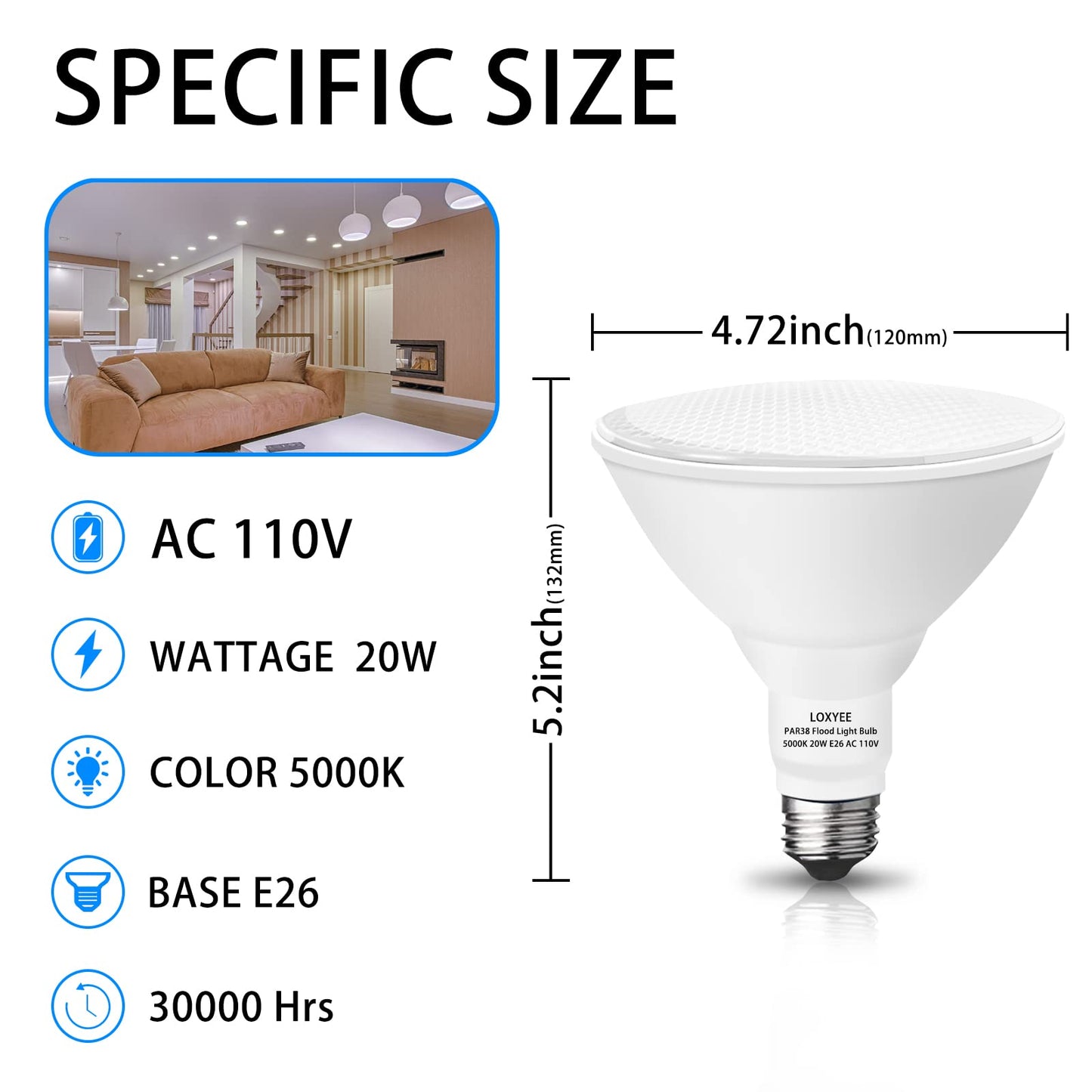 LOXYEE PAR38 LED Outdoor Flood Light Bulbs 4 Pack?Dimmable 20W(200W Equivalent) E26 Base Flood Light Bulbs,5000K Daylight 1800 Lumens LED Flood Light