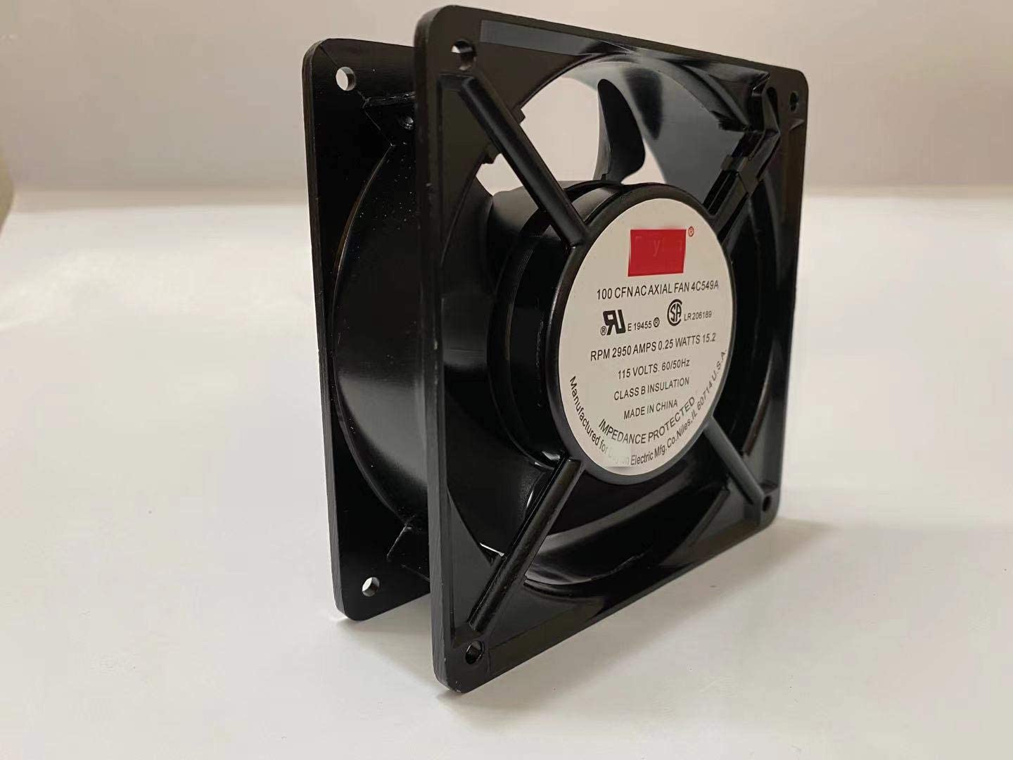 4C549A AC axial Fan, 100CFM 2950RPM 0.25A 15.2W 115V Cabinet Cooling Fan