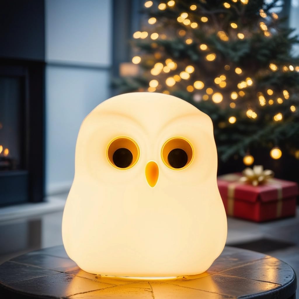 Cute Owl Kids Night Light,USB Rechargeable Cute Animal Lamps,Creative Feeding Light at Night LED Color Changing Soft Silicone Lamp Christmas Bedside