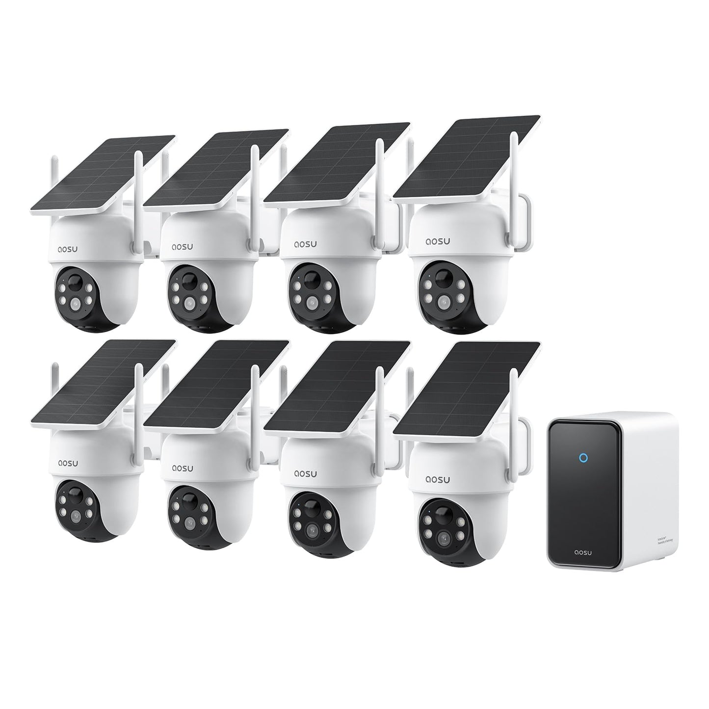 aosu D1 Classic 8-Cam Wireless Outdoor Security System, Solar Powered, 3K FullColor Night Vision, 360° PTZ, Smart AI Tracking, Local 32GB (Up