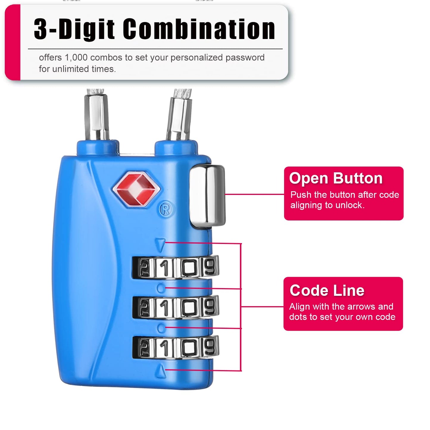 ZHEGE TSA Wire Lock for Travel, Luggage, Suitcase, Baggage, Backpack, Pistol Case (Blue)