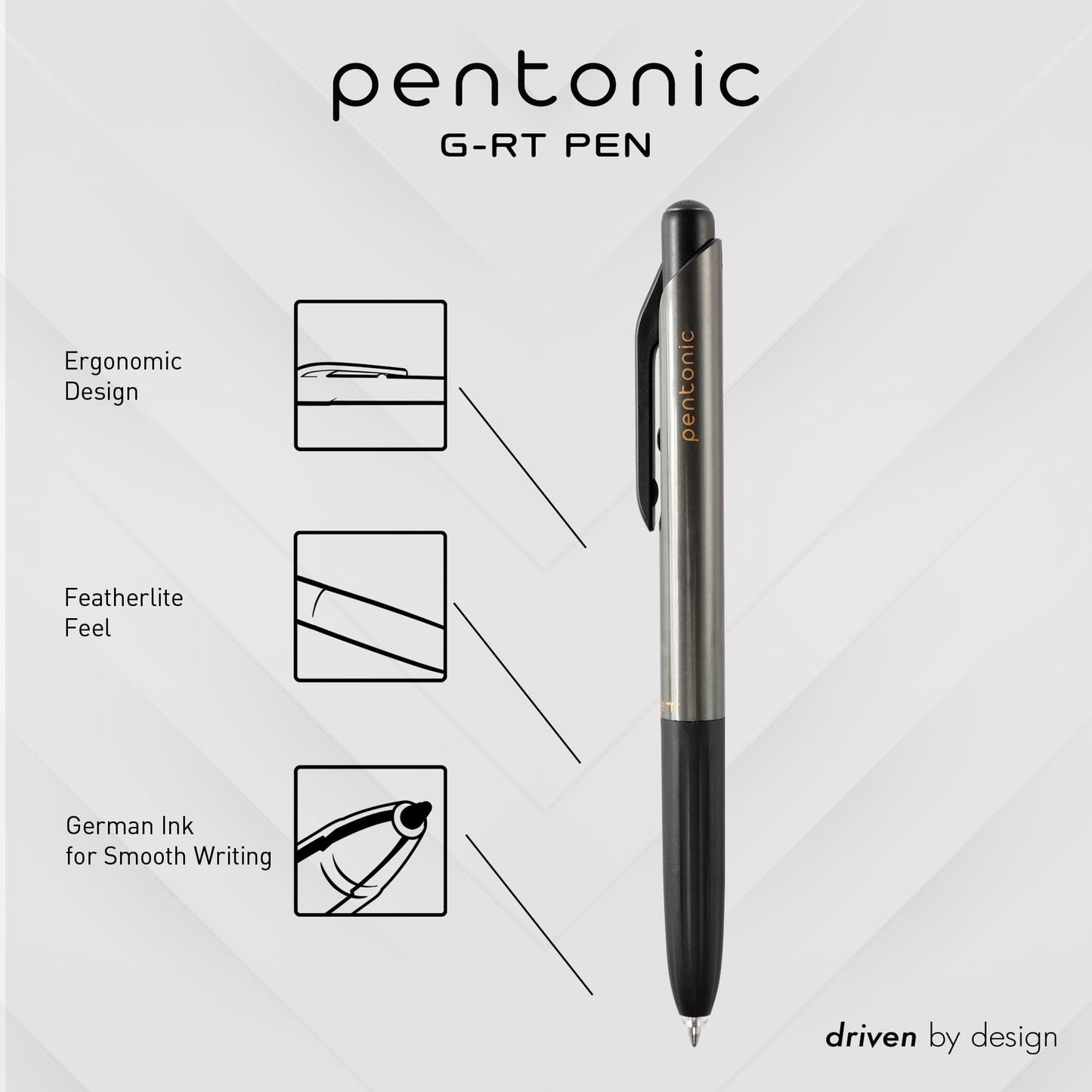 Pentonic G-RT Retractable Gel Pens, 10 Count, Black Ink, 0.7 mm Fine Point, Smooth Writing For Journaling, Note Taking, Office & School (1002363)