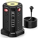 Surge Protector Power Strip Tower with 5 USB Ports and Night Light, 10FT Extension Cord with 12 AC Multiple Outlets, PASSUS Power Tower, Overload