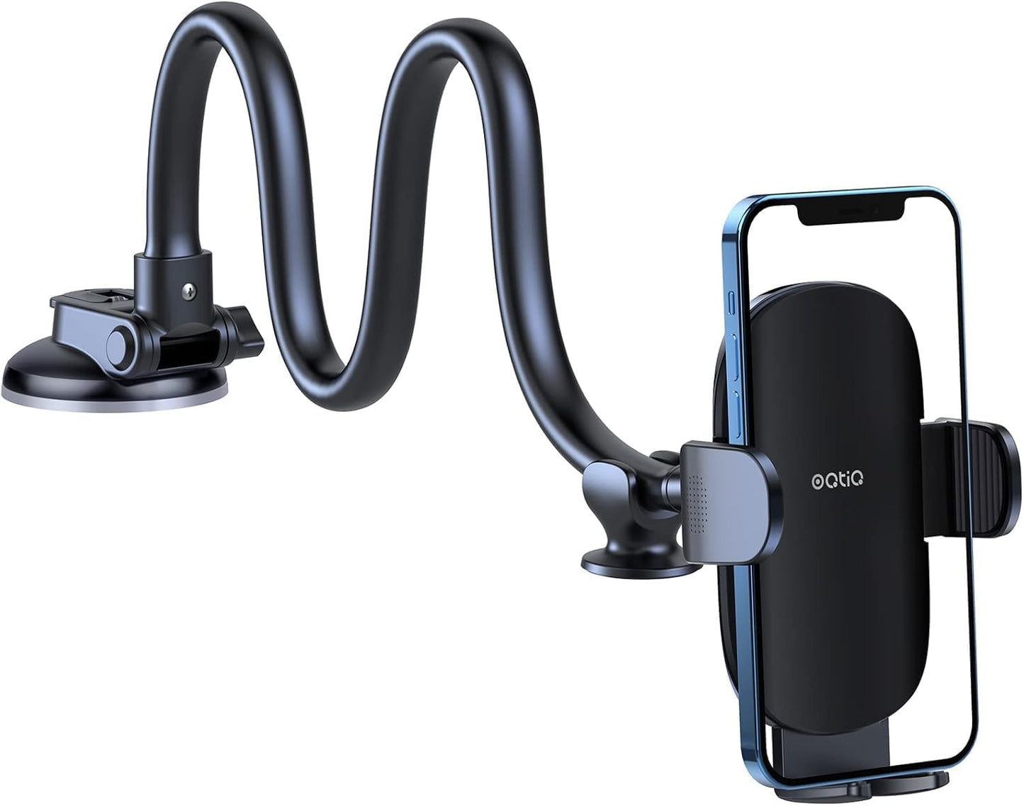 OQTIQ 13" Gooseneck Car Phone Mount - Windshield & Dashboard Holder with Strong Suction Cup, Anti-Shake Stabilizer, One-Button Release - Compatible