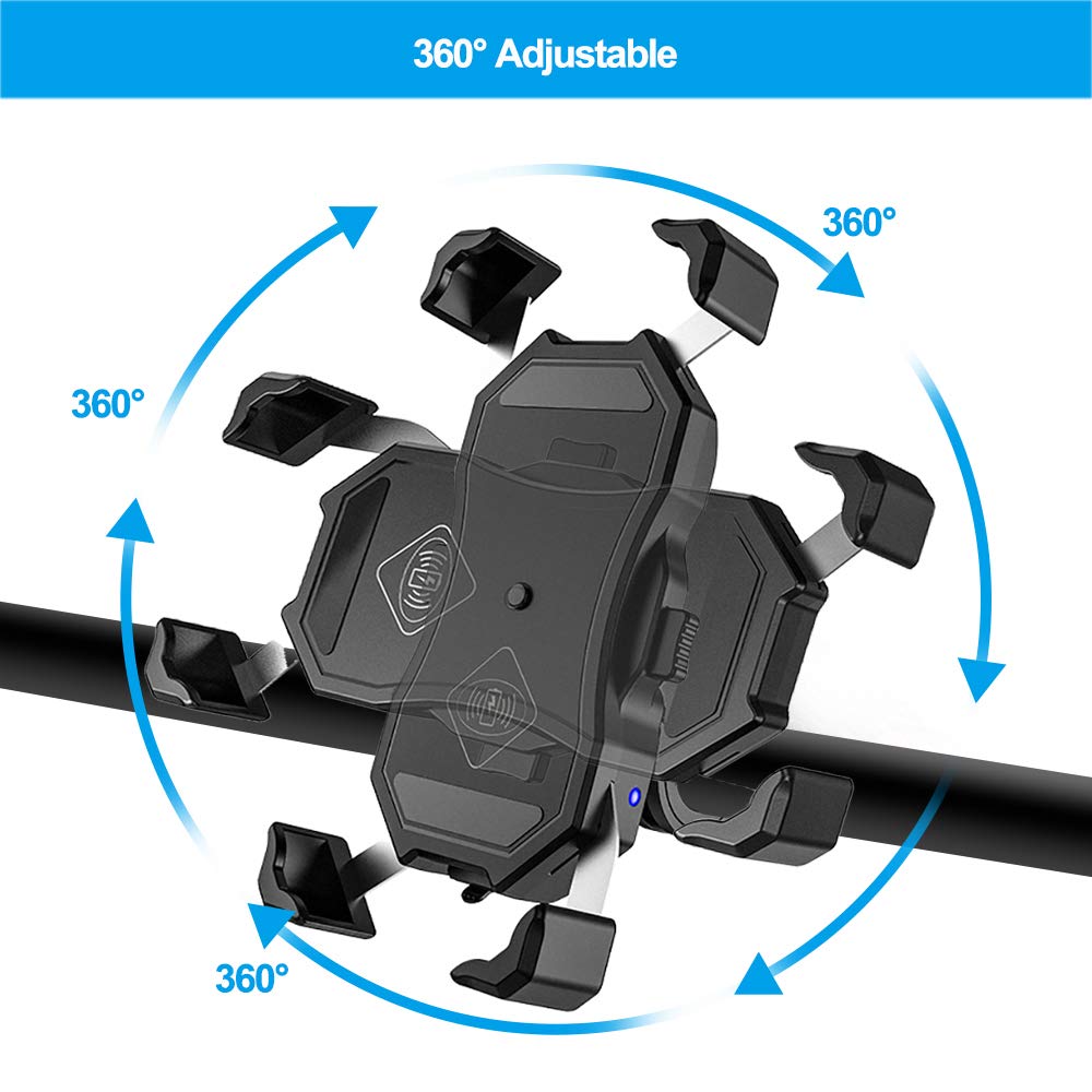 iMESTOU Motorcycle Wireless 15W Qi/USB Quick Charger 3.0 Phone Holder 2 in 1 Mount on 22-32mm Handlebar or Rear-View Mirror Fast Charging for 3.5-6.8
