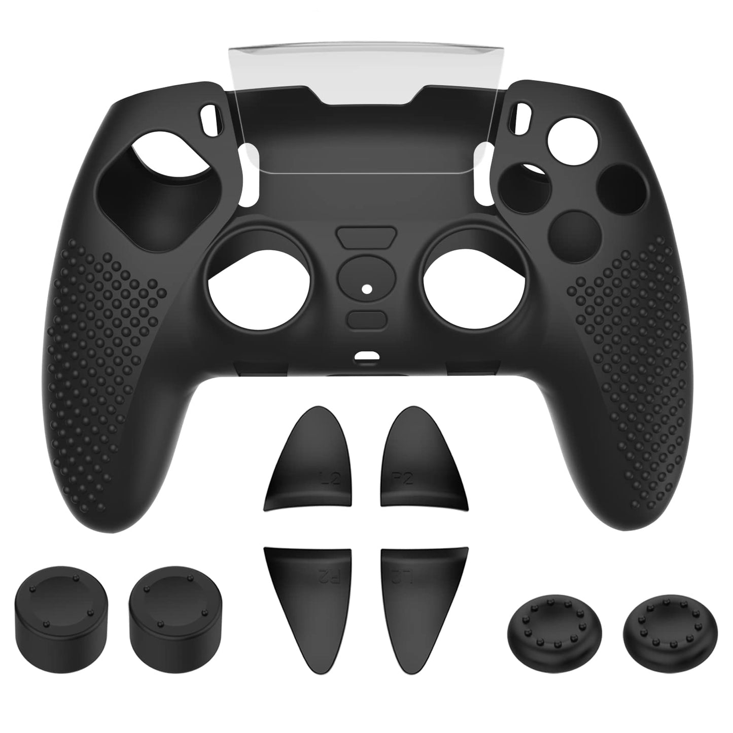 KOEBSHPE Anti-Slip Cover for PS5 DualSense Controller, Accessories Including Cover for DualSense Edge, Thumb Caps, Triggers Extenders, and Touchpad