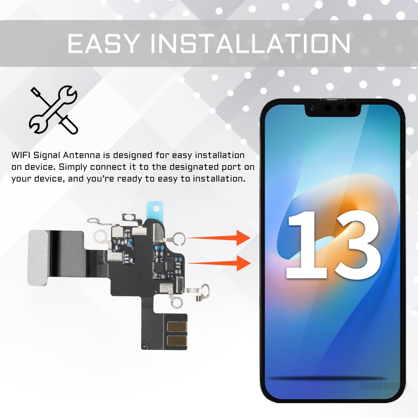 Risidamoy for iPhone 13 WiFi Signal Antenna Flex Cable Replacement for iPhone13 WLAN Diversity Antenna Part with Repair Tool Screwdriver and Suction