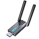 WiFi Adapter for Desktop PC, AC1300Mbps Dual Band 5GHz/2.4GHz Wireless Network Adapter for PC, USB 3.0 WiFi 6 Dongle with High Gain Antenna