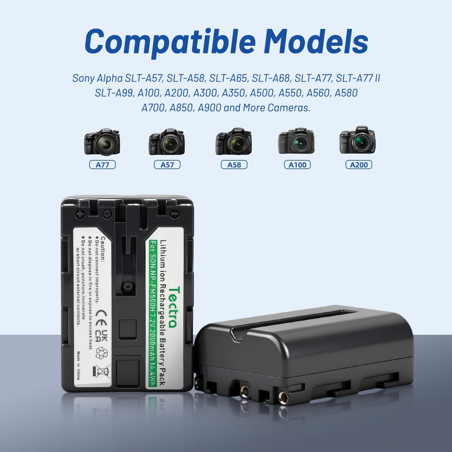 Tectra 2 Pack NP-FM500H NPFM500H Battery and LED Dual Charger for Sony Alpha SLT A58 A57 A65 A77 A99 A77V A77II A350 A450 A500 A550 A700 A850 A900