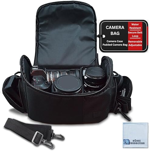 Large Digital Camera / Video Padded Carrying Bag / Case for Nikon, Sony, Pentax, Olympus Panasonic, Samsung, and Canon DSLR Cameras + eCostConnection