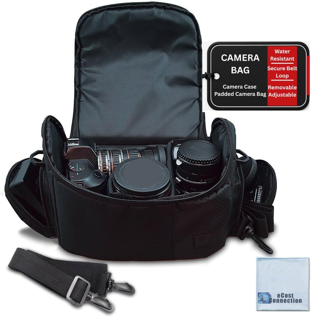 Large Digital Camera / Video Padded Carrying Bag / Case for Nikon, Sony, Pentax, Olympus Panasonic, Samsung, and Canon DSLR Cameras + eCostConnection