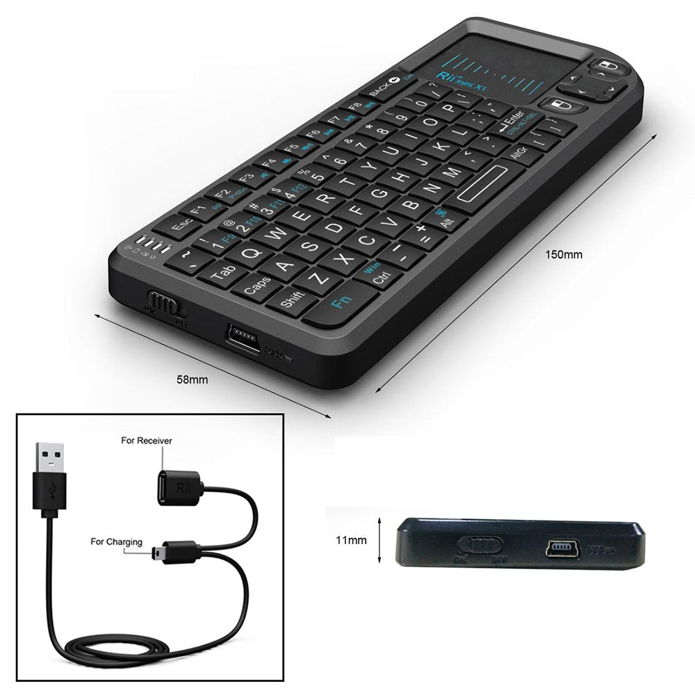 Rii 2.4G Mini Wireless Keyboard with Touchpad Mouse,Lightweight Portable Controller with USB Receiver Remote Control for Windows/ Mac/ Android