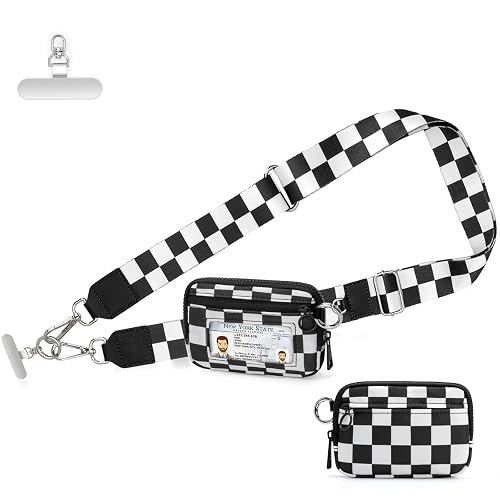 RsAingT Wristlet Wallets Keychain for Women, Clip and Go Strap for Phone with Clear ID Window Zipper Coin Purse(Checkerboard)