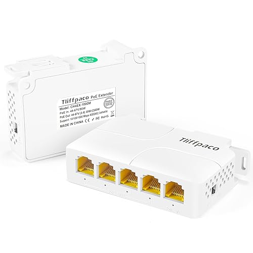 Gigabit PoE Extender/Switch, 5-Port PoE Splitter Repeater, 90W Input with 30-60W Output, 1000Mbps, IEEE 802.3af/at/bt for IP/PTZ Cameras in Security