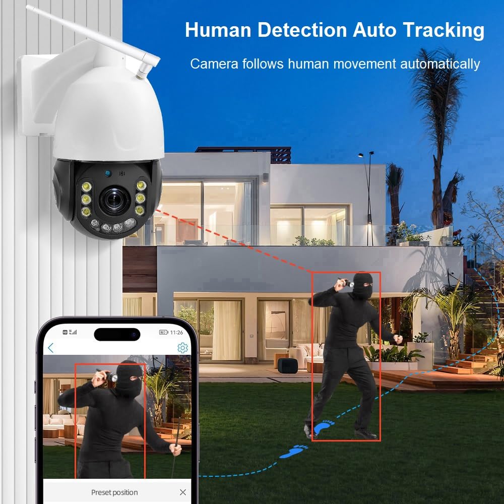 Funxwe 5MP 30X Optical Zoom Security PTZ Camera, WiFi 2.4GHz 5GHz Speed Dome Wireless IP Camera, Motion Detection Auto Tracking Outdoor Color Night