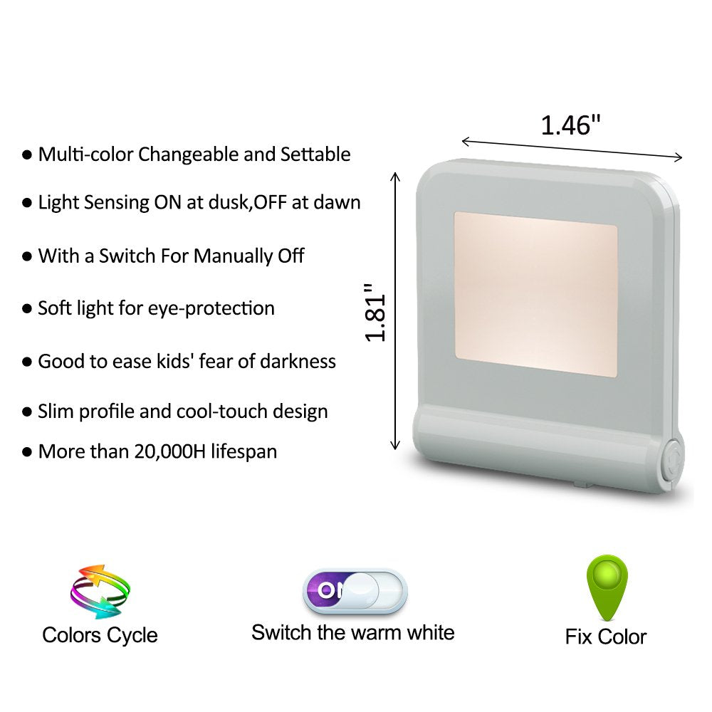 MAZ-TEK Plug in LED Night Light with Smart Dusk to Dawn Sensor, Multi-Color Changeable Nightlights, Energy Efficient Night Lamp for Bedroom, Baby