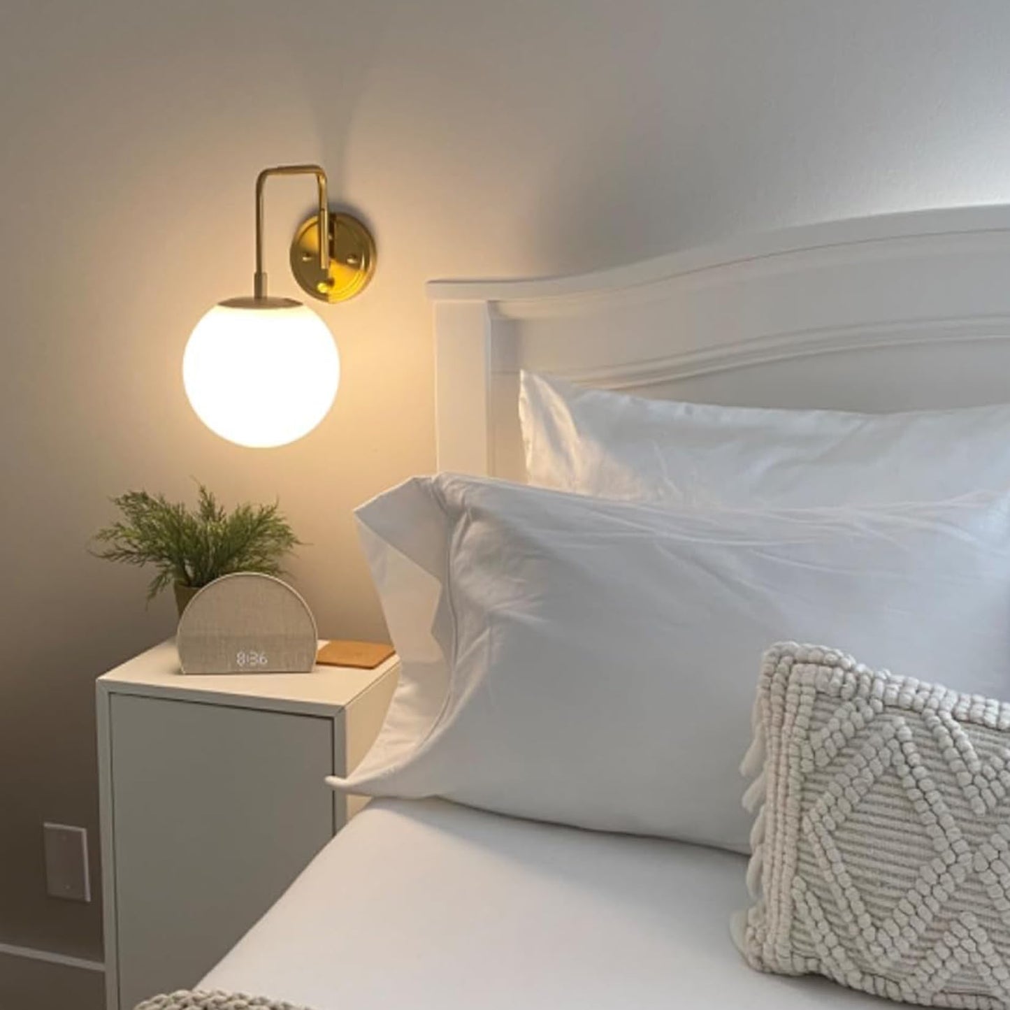 DAYCENT Gold Plug in Wall Sconce with Milk Glass Shade Globe Sconces Wall Lighting Modern 1-Light Brass Swing Arm Wall Light Fixture for Hallway