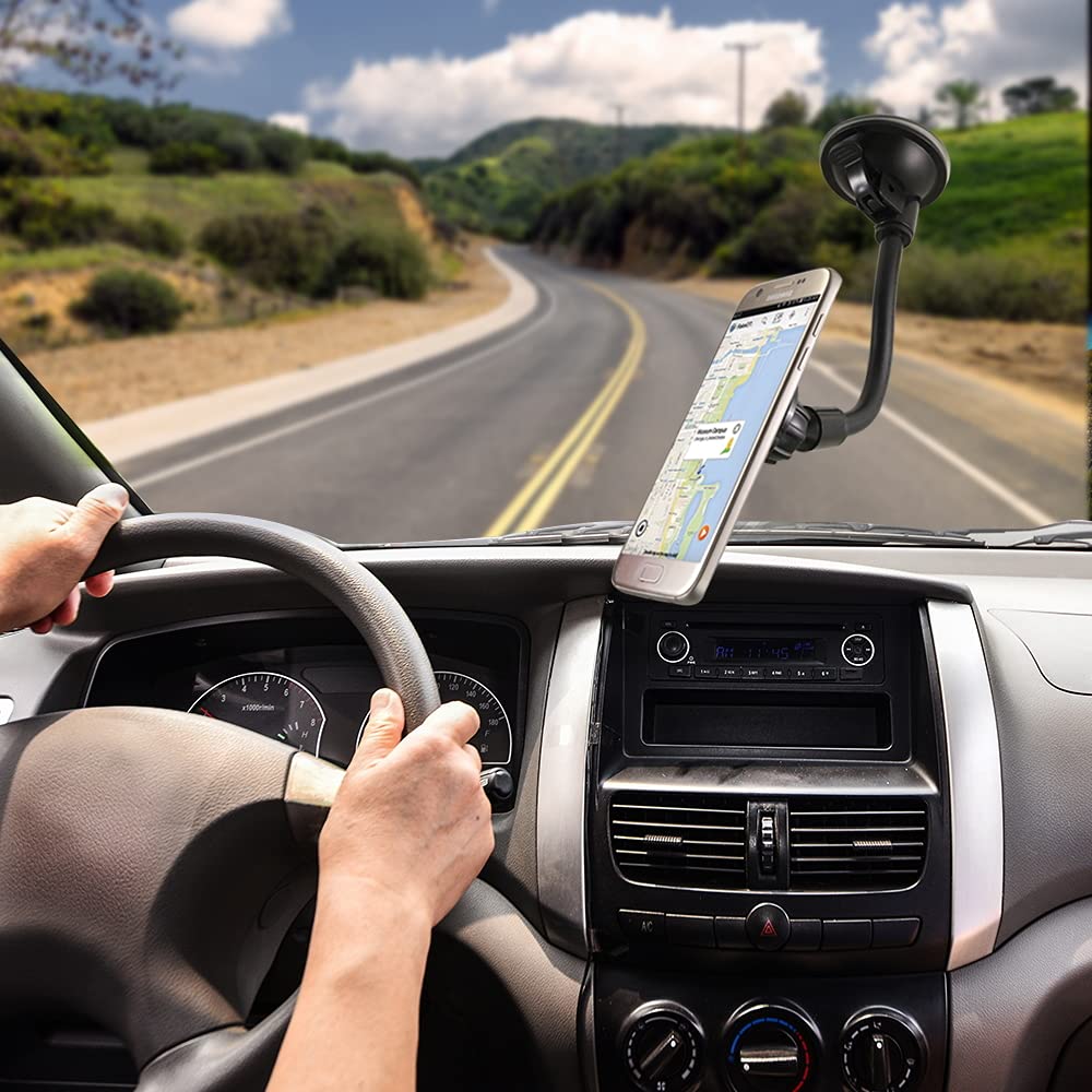 Armor All Magnetic Gooseneck Mount for Mobile Phones, Comes with 2 Differently Sized Magnetic Plates for Your Devices, Rotate for Ideal Viewing Angle