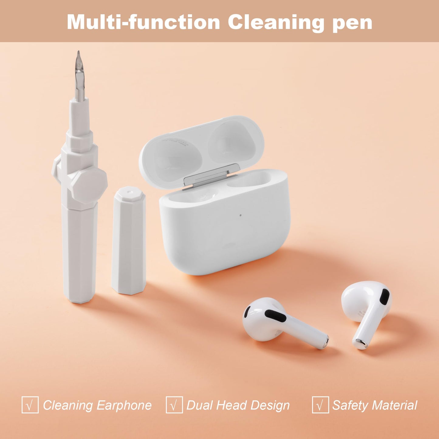 360° Rotating Cleaner Kit for Airpods Pro 1 2 3 Multi-Function Cleaning Pen with Soft Brush Flocking Sponge for Bluetooth Earphones Case Cleaning