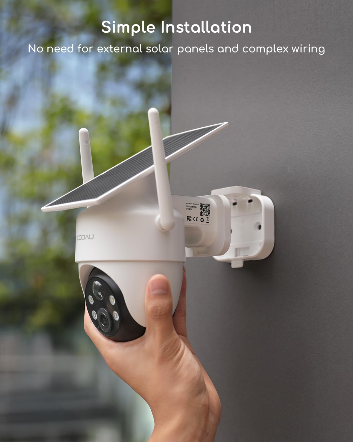 COOAU Solar Security Cameras Wireless Outdoor - Low-Light Rechargeable, Easy to Install, 2K 360° Cameras for Home Security, Surveillance Cam with AI