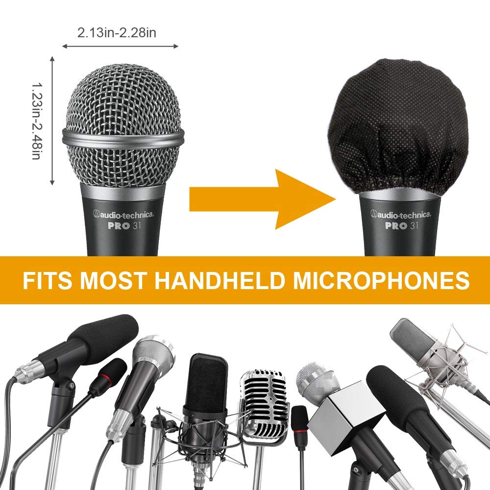 200pcs Disposable Microphone Cover, Non-Woven Elastic Band Handheld Mic Covers, Microphone Windscreen Protective Cover for KTV, Karaoke, Recording