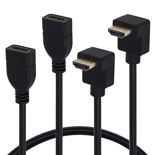 Yeworth [2 Pack 0.95FT High Speed Gold Plated HDMI Extension Adapter Cable, 90 Degree Down Angle A Male to A Female Extension Wire Cord HDMI Extender