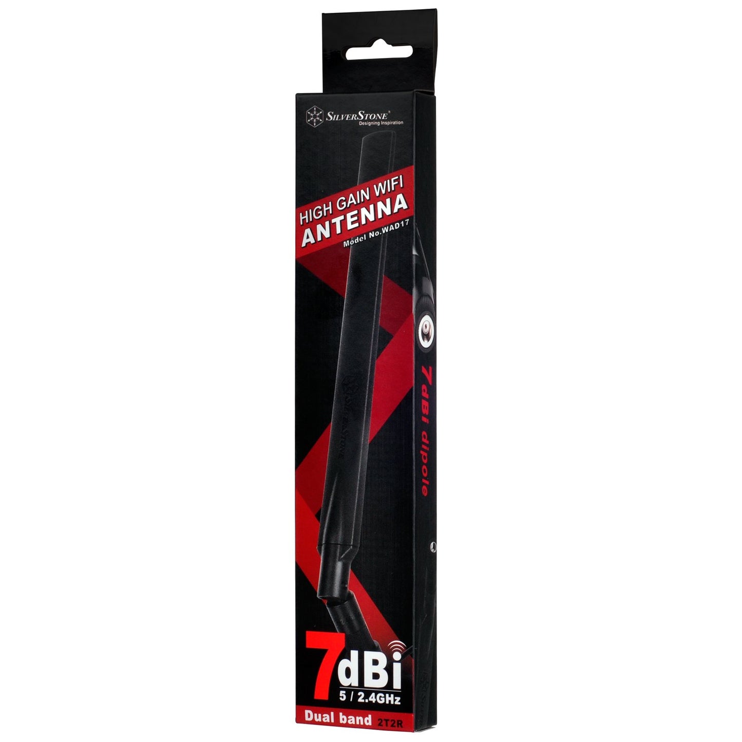 SilverStone Technology High Gains Dual band WIFI antenna 5GHz 7dBi, 2.4GHz 5dBi with RP-SMA plug WAD17