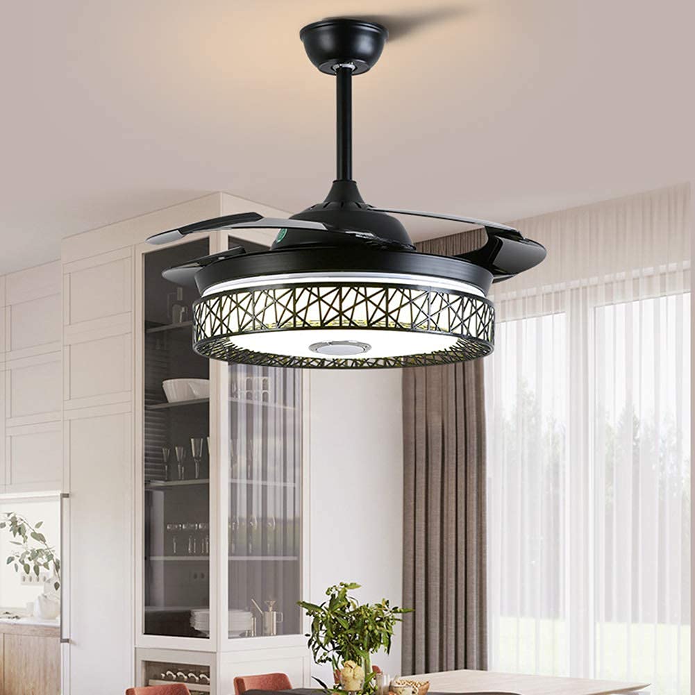 Fandian 42in Modern Smart Ceiling Fan with Lights Bluetooth Speaker Chandelier Lighting Fixtures, Remote Control, Retractable Blades, 3 Light Colors