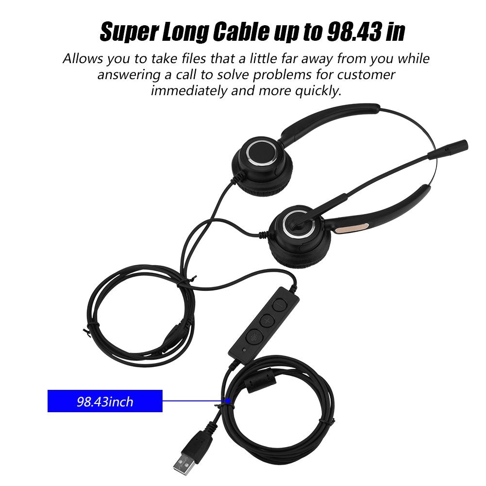 Sanpyl USB Call Center Office Headphone, Binaural Stretchable Over Ear Telephone Headset, Hands Call, Noise Cancelling Microphone, Mute Function