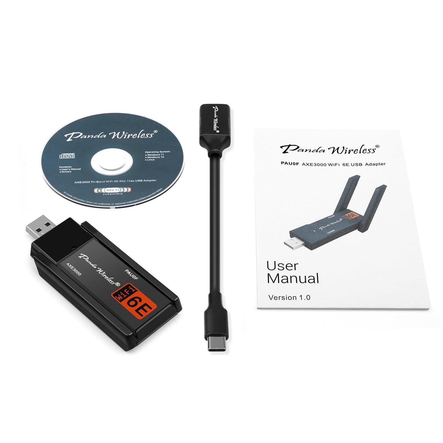Panda Wireless PAU0F AXE3000 Tri Band (2.4/5 / 6 GHz) WiFi 6E USB 3.0 Adapter - Windows 10/11, Zorin, MX Linux, EndeavourOS, Mint, Ubuntu, Manjaro