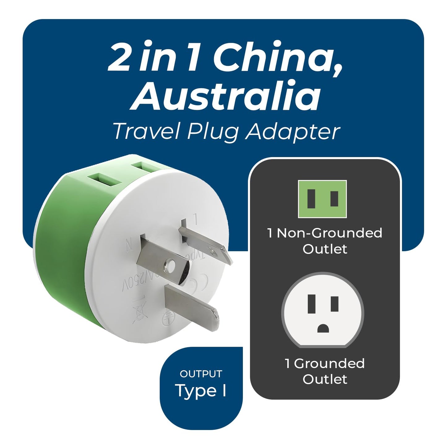 OREI Australia, New Zealand, China Power Plug Adapter with 2 USA Inputs - Travel 3 Pack - Type I (US-16) Safe Grounded Use with Cell Phones, Laptop…