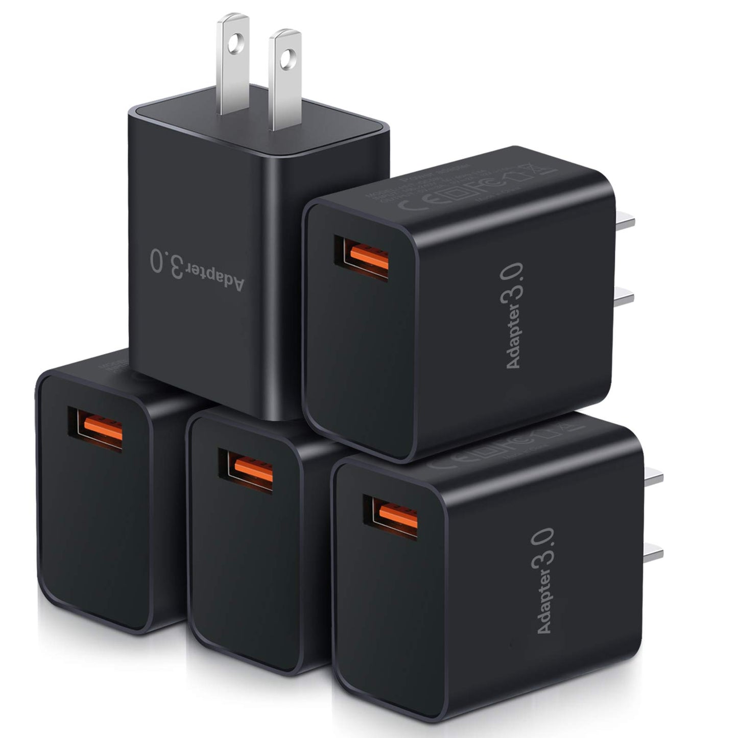 USB Charger Block 5pack, OKRAY 18W Fast Charging 3.0 Quick Charge USB Wall Plug Type A Box Travel Power Adapter for Wireless Charger, Samsung Galaxy