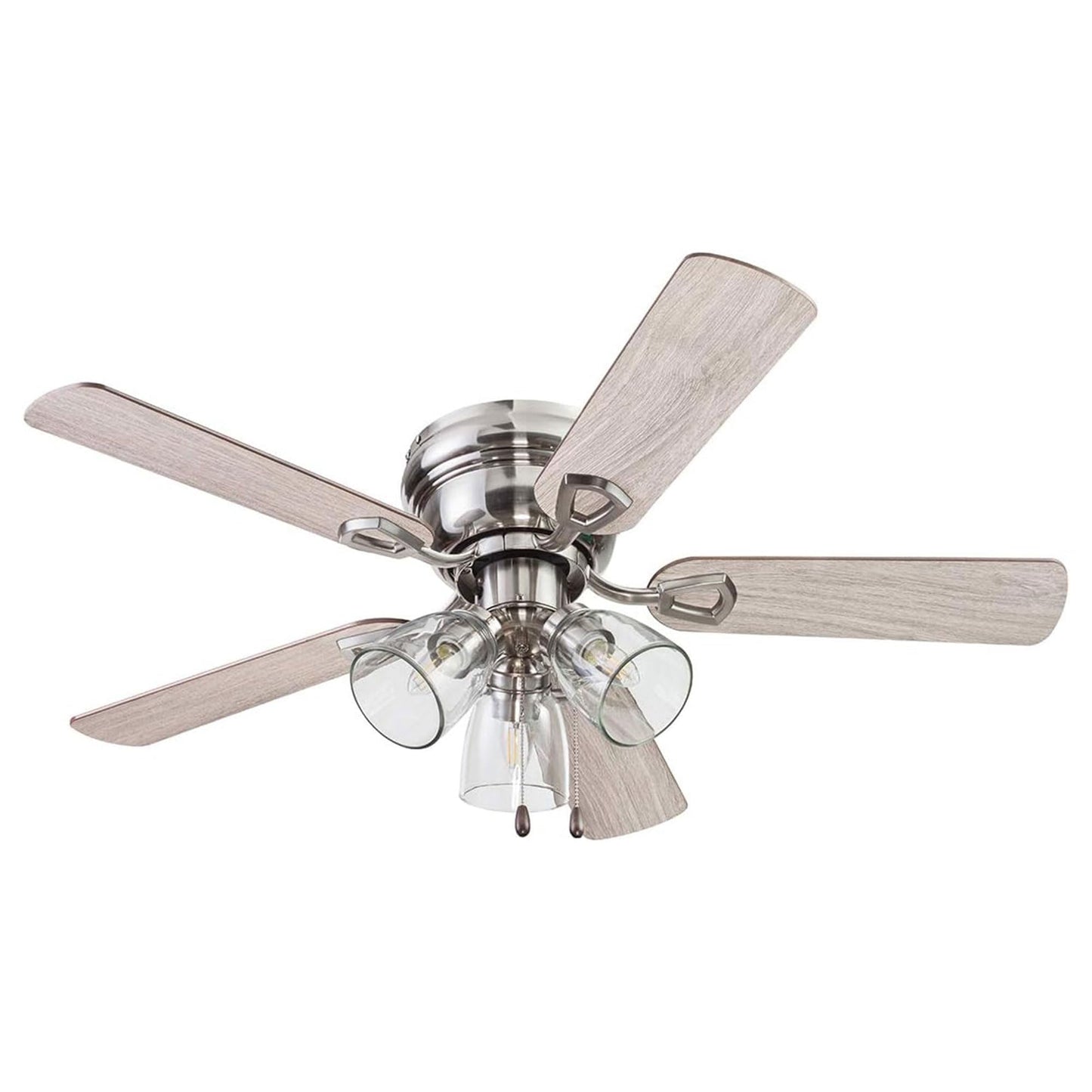 Portage Bay Renton Ceiling Fan with 3 Speeds & LED Light Bulbs, 42", Brushed Nickel - Quiet Indoor Air Cooling with 5 Reversible Blades & Pull-Chains