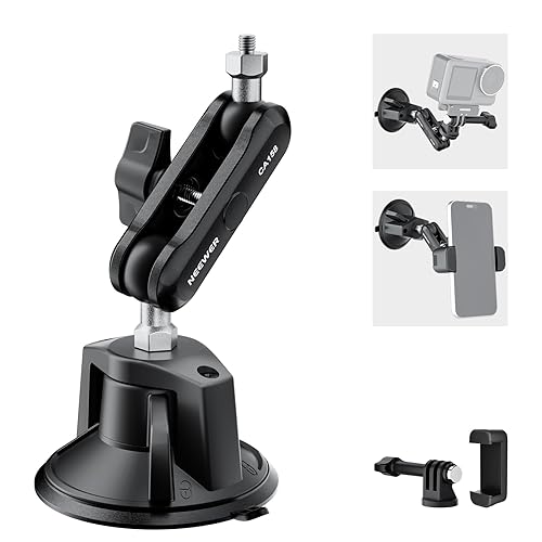 NEEWER Suction Cup Phone Holder & Camera Mount Compatible With GoPro DJI Insta360 iPhone, Car Phone Mount with Action Camera Adapter 360° Magic Arm