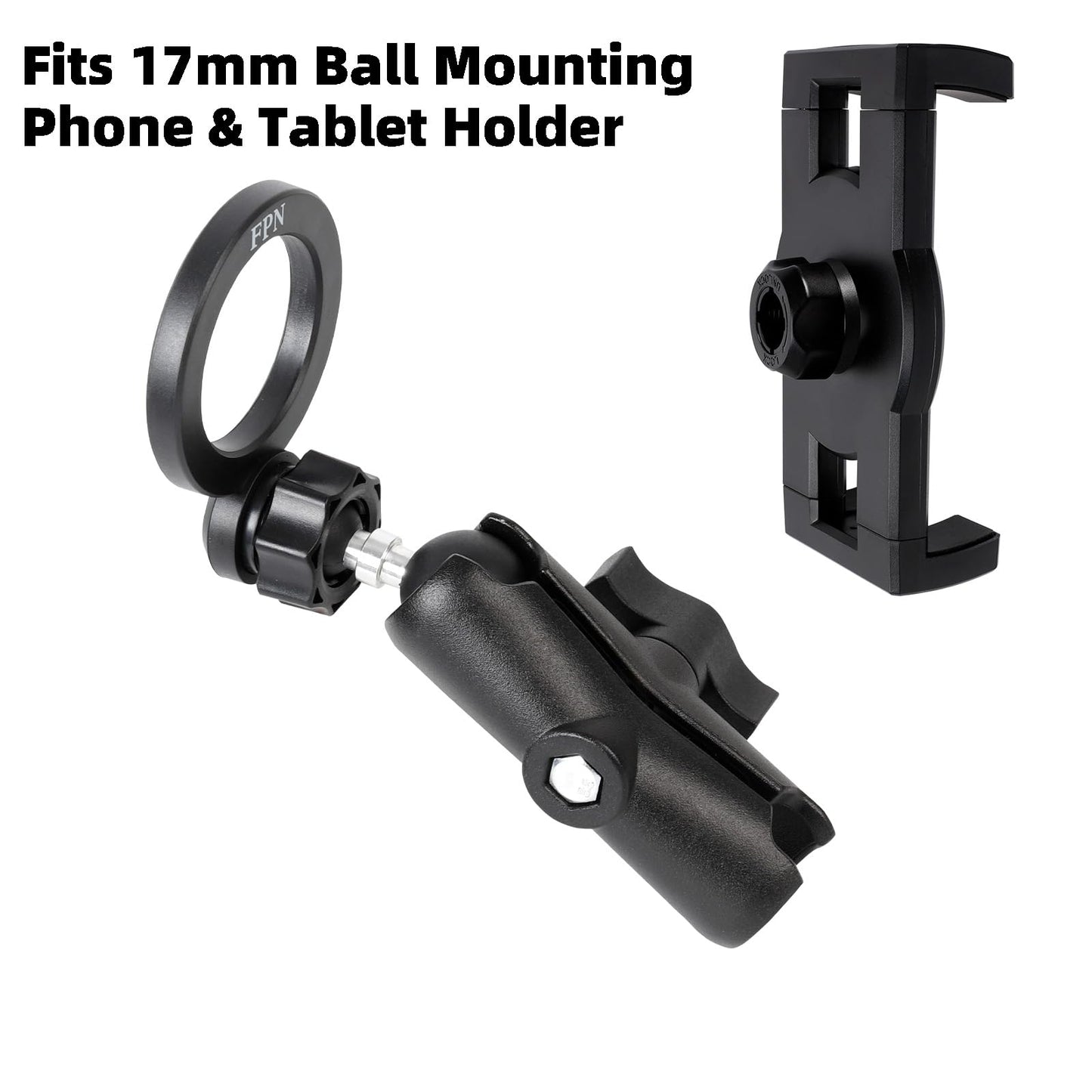 FPN 1 inch to 17mm Ball Adapter with 3.54" Medium Double Socket Arm, Compatible with RAM B Size Mounts, Fits Garmin GPS Mount and 17mm Swivel Ball
