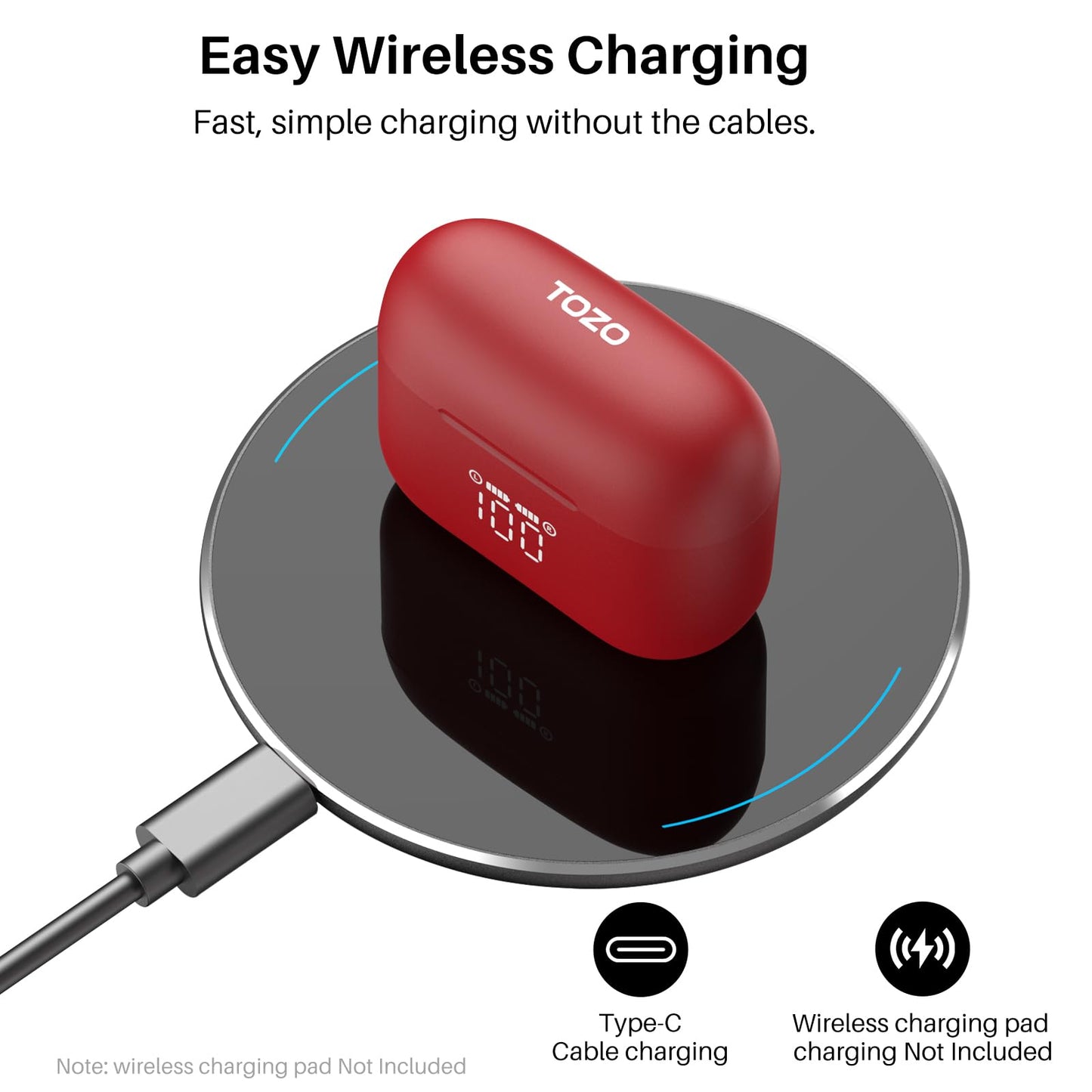 TOZO T20 Wireless Earbuds 97H Playtime, Wireless Charging LED Display Case
