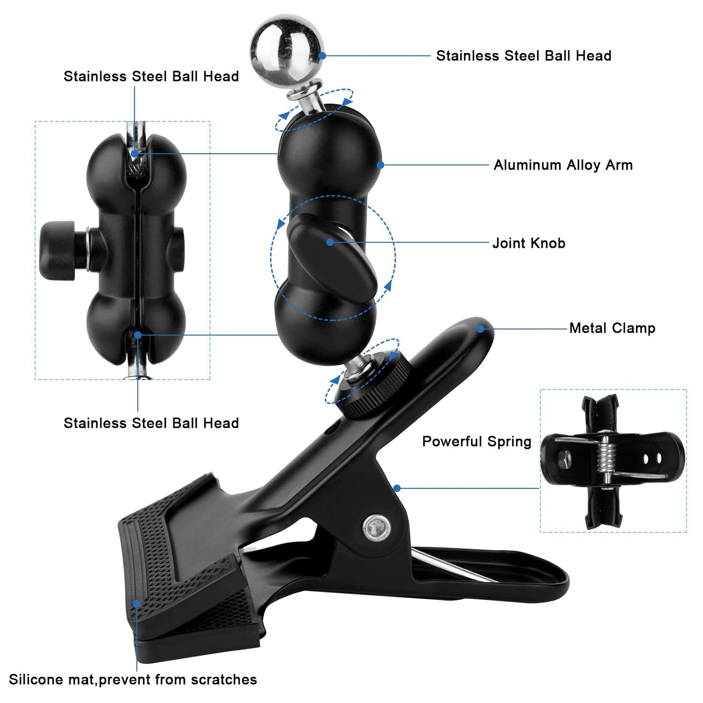 Mippko Clamp Phone Stand Holder for Guitar Head/Desk/Table/Glass/Baffle/Easel,Guitar Head Phone Mount,360°Adjustable Aluminium Alloy Arm Compatible
