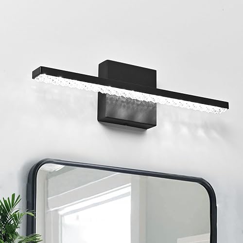 ZHUOER Modern LED Bathroom Vanity Lighting Fixtures Over Mirror 16inch 8W Modern Bath Light Matte Black Wall Lighting Fixture for Bathroom Cool White