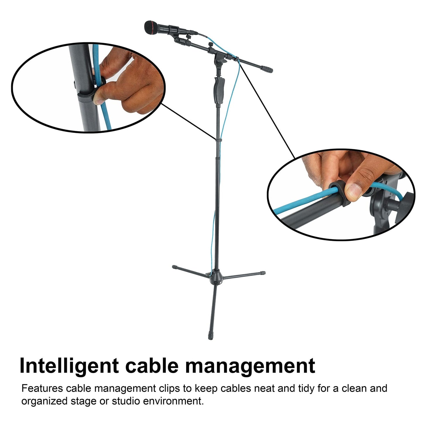 Rockville RVMIC3 V2 Portable Adjustable Tripod Boom Mic Stand for Singers & Musicians, Quick Release Clutch, Sturdy All-Metal, 25"-46.5" Telescopic