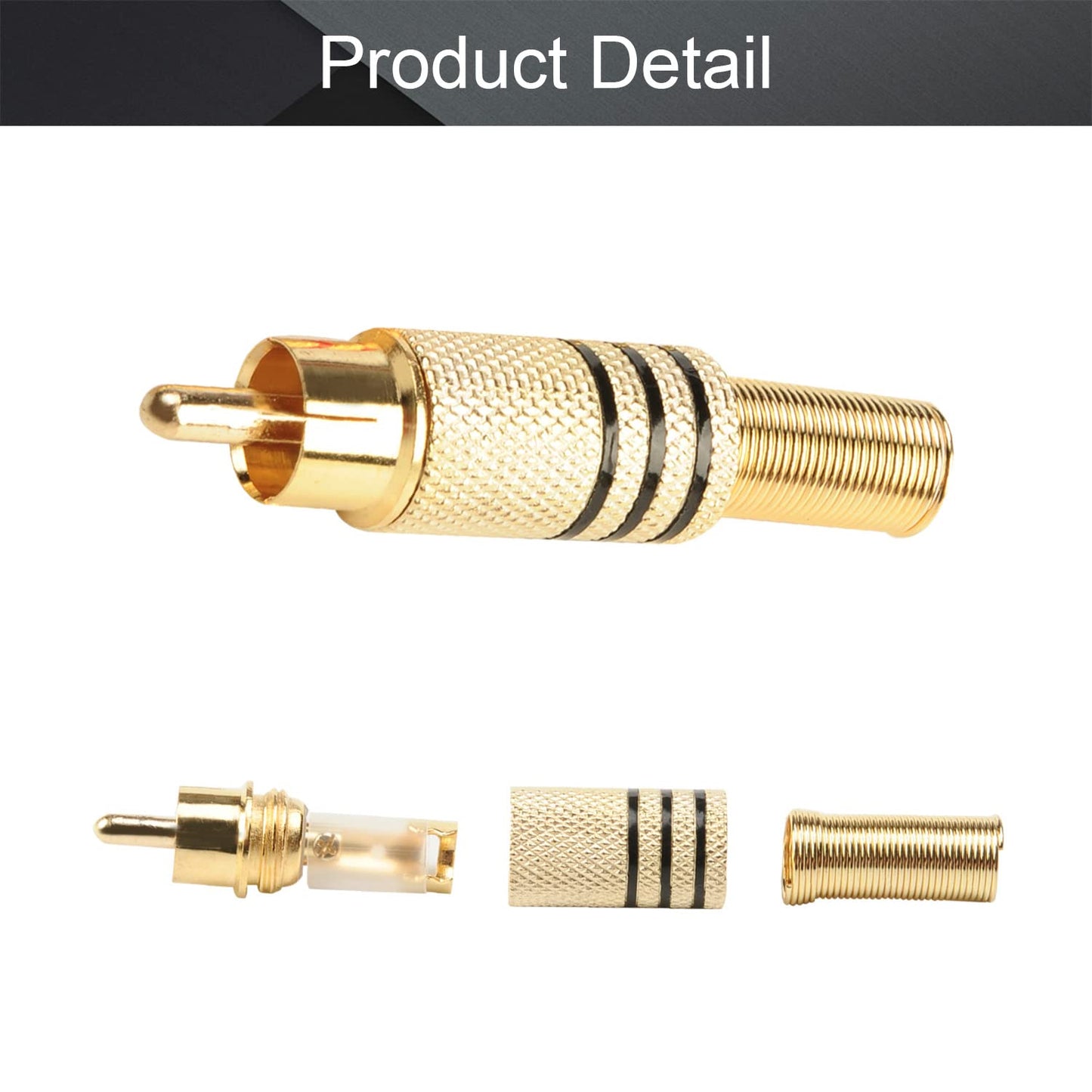 Fielect 20Pack RCA Male Plug Adapter Connector, Solderless Gold-Plated Audio Video Cable Adapter Connector for Speaker Wire Wall Plate Home Theater